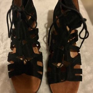 Cobb Hill Laurel Caged Black Suede Heeled Sandals